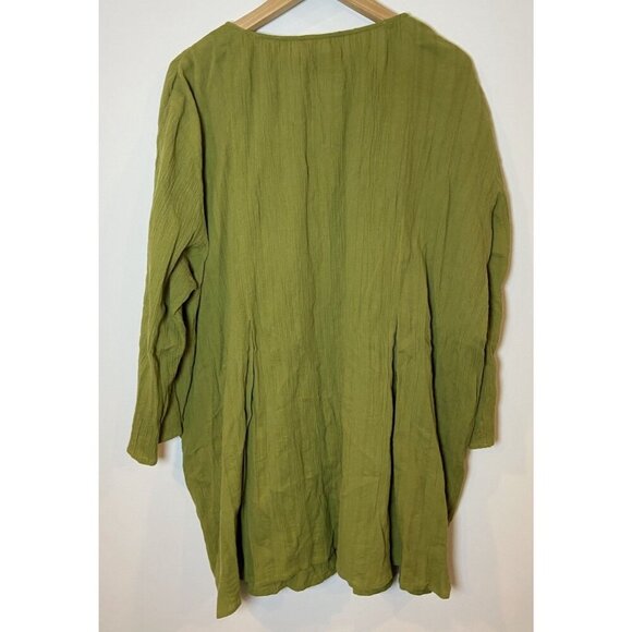 Gundrun Sjoden Tunic Blouse Crinkle Cotton Green Size XXL - Picture 3 of 4